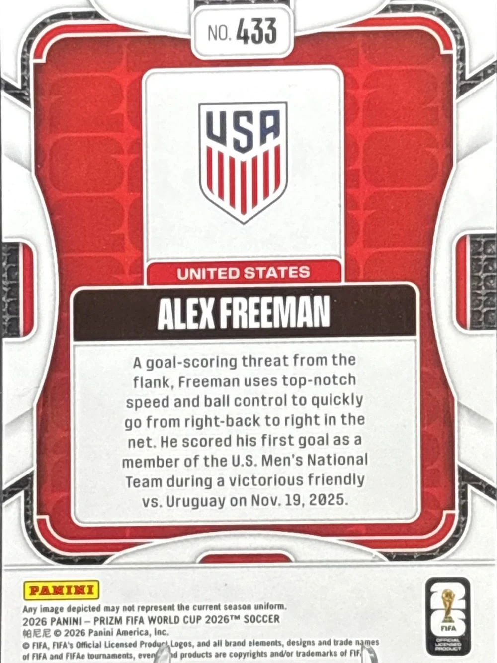Panini Prizm Alex Freeman Rookie Soccer Trading Card
